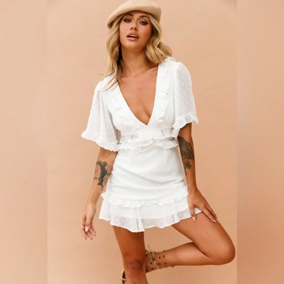 COPY white plunged neckline with frilled borders. Cutouts with opening back NWT - Picture 3 of 5